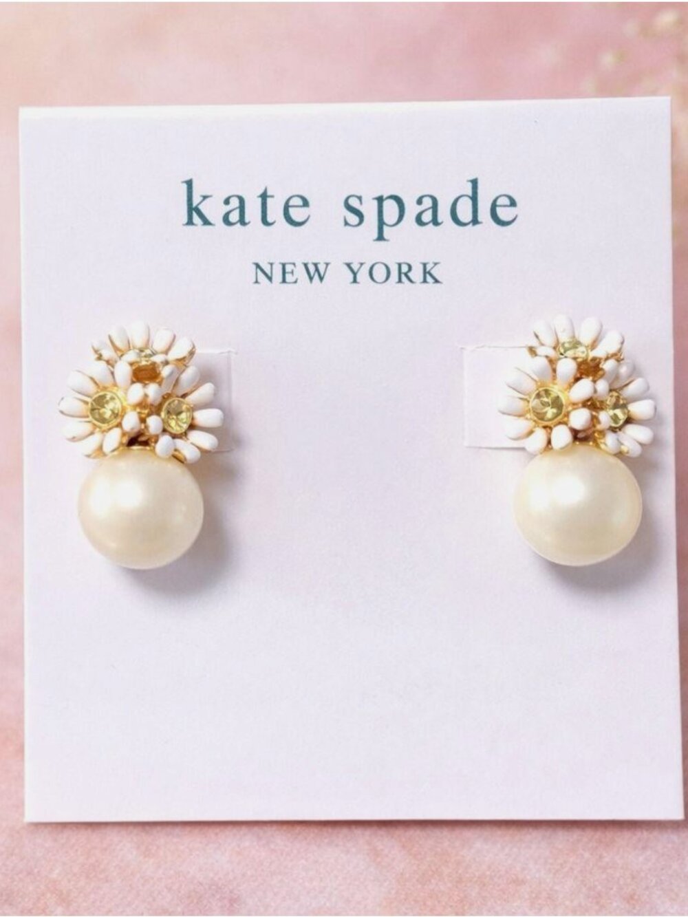Kate Spade Daisy Flower Pearl Drop Earrings Gold Floral Statement